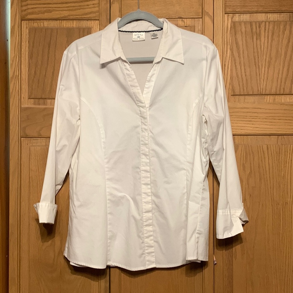 Riders by Lee White Button Down Blouse with 3/4 Sleeves